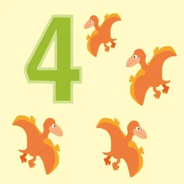 Number 4. Four dinosaur (Pteranodon). Stock Illustration