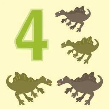 Number 4. Four dinosaur (Spinosaurus ). Stock Illustration