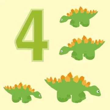 Number 4. Four dinosaur (Stegosaurus ). Stock Illustration