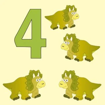 Number 4. Four dinosaur (Triceratops ). Stock Illustration