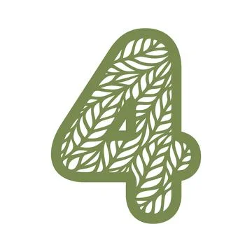 Number 4 (four) with leaf pattern.  库存插图