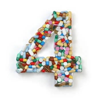 Number 4 four. Set of alphabet of medicine pills, capsules, tablets and bli.. Stockillustratie
