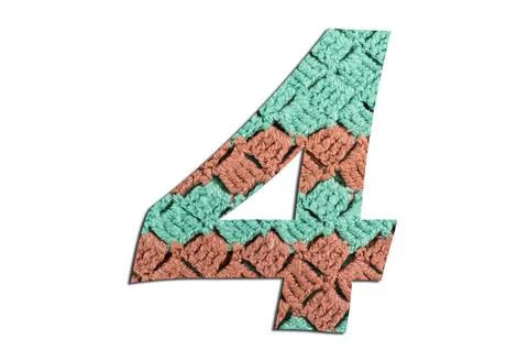 Number 4  with hand knitted texture on white background Stock Photos
