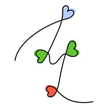 Number 4 handwritten in one continuous line with hearts and color spots in Stock Illustration
