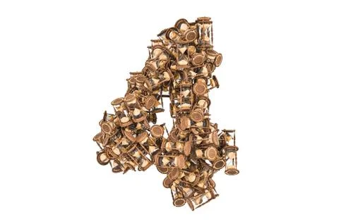 Number 4 from hourglass, 3D rendering Stock Illustration