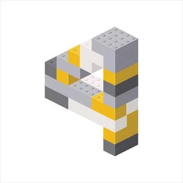 Number 4 in isometric view assembled from plastic blocks. Vector Stock Illustration