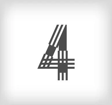 Number 4 linear modern logo. The letter is in the form of stripes. Stock Illustration