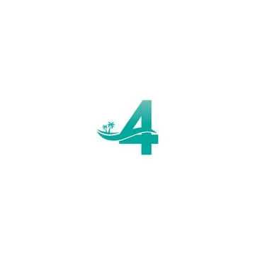 Number 4 logo  coconut tree and water wave icon design Stock Illustration