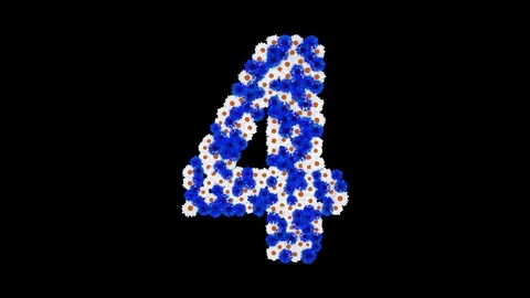 Number 4 made of cornflowers and white daisy flowers Stock Footage 73942552