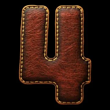 Number 4 made of leather. 3D render font with skin texture on black background. Stock Illustration