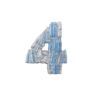 Number 4 made from plastic bottles. Plastic recycling font. 3D Rendering Illustrazione stock