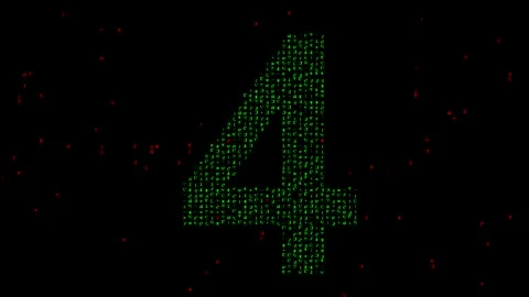 Number 4 with matrix code on plain black background Stock Footage 244517793