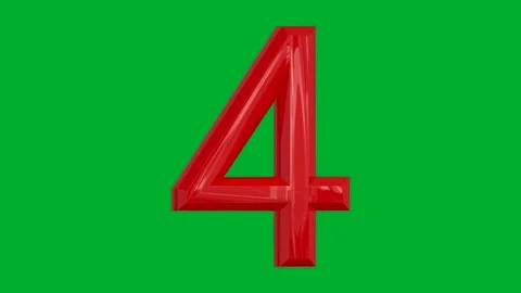 Number 4 rotates in a red shiny color  on a green background Video stock 265149066