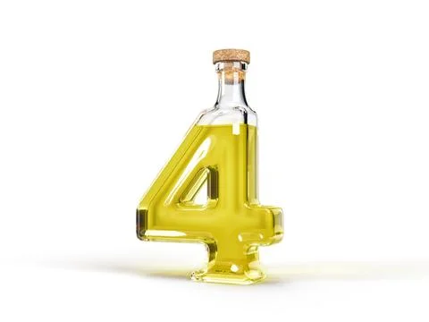 Number 4 shaped bottle with olive oil inside. 3d illustration Stock Illustration