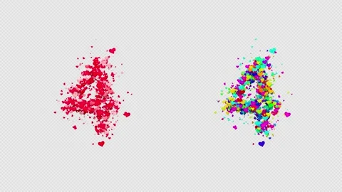 Number 4 shaped by countless moving hearts, alpha channel video clip. Stock Footage 322016800