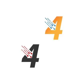 Number 4  simple  tech logo with circuit lines style icon Stock Illustration