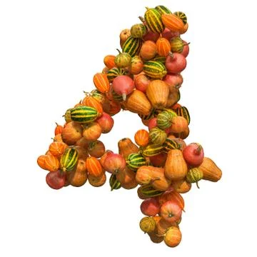 Number 4 from squashes, 3D rendering Illustrazione stock