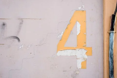 Number 4 texture painted on wall 스톡 사진