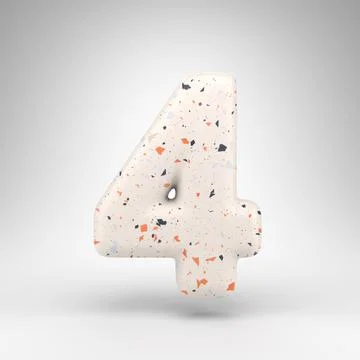 Number 4 on white background. 3D number with terrazzo pattern texture. Stock Illustration