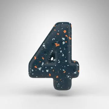 Number 4 on white background. 3D number with blue terrazzo pattern texture. Illustrazione stock