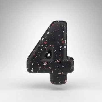 Number 4 on white background. 3D number with black terrazzo pattern texture. Stock Illustration