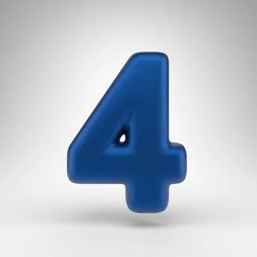 Number 4 on white background. Anodized blue 3D number with matte texture. Stock Illustration