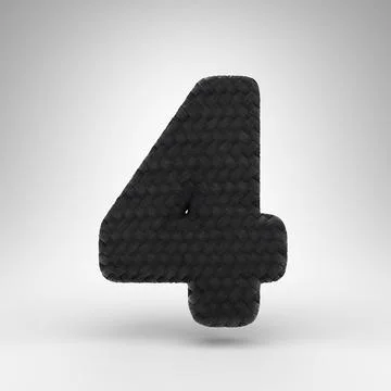 Number 4 on white background. Black carbon fiber 3D number with carbon thread Illustrazione stock