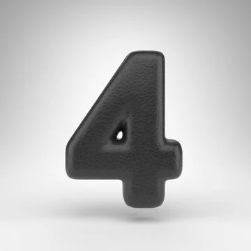 Number 4 on white background. Black leather 3D number with skin texture. Stock Illustration