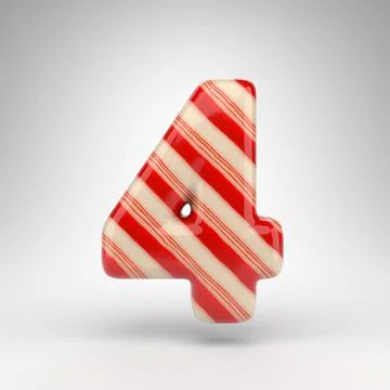 Number 4 on white background. Candy cane 3D number with red and white lines. Ilustração Stock