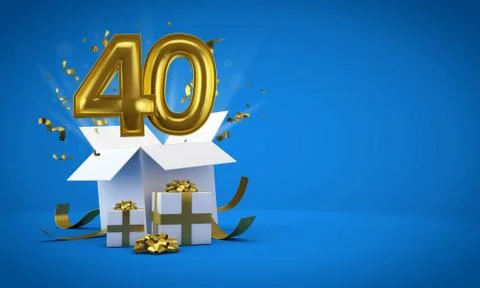Number 40 exploding from a birthday present gift box. 3D Render Stock Illustration