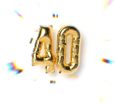 Number 40 Gold Balloon Text and Falling Soft Focus Confetti Stock Illustration