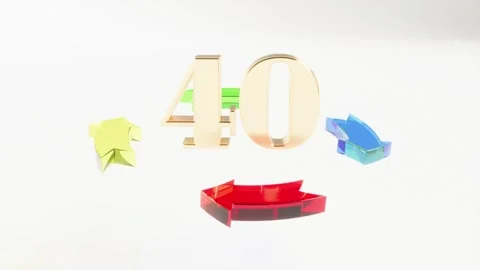 Number 40 made of gold surrounded by four colorful arrows able to loop seamless Stock Footage 251666767