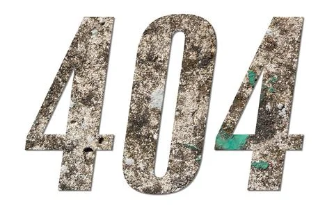 Number 404 with old concrete wall on white background Stock Photos