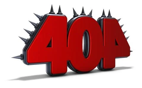Number 404 with spikes on white background - 3d rendering Stock Illustration