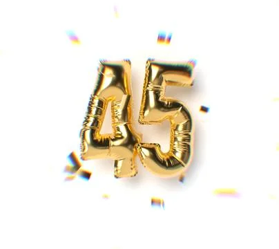 Number 45 Gold Balloon Text and Falling Soft Focus Confetti Stock Illustration