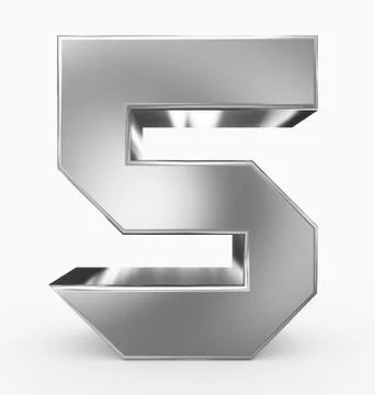 Number 5 3d cubic silver isolated on white Illustrazione stock