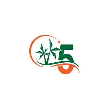 Number 5 blends with coconut trees by the beach at night Illustrazione stock