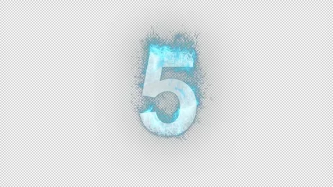 Number 5 in blue fire with alpha channel, number five Stock Footage 264626842