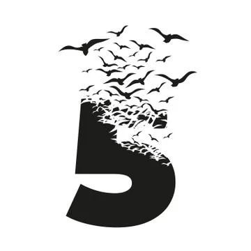 Number 5 with effect of destruction. Dispersion. Birds Stock Illustration