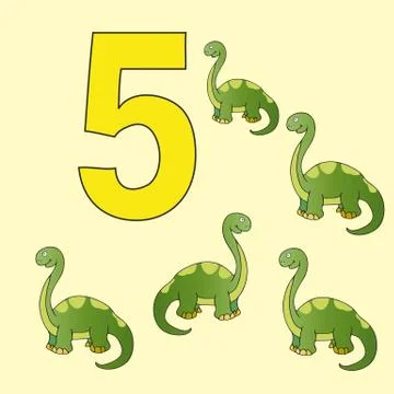 The number 5. Five dinosaurs (Brachiosaurus ). Stock Illustration