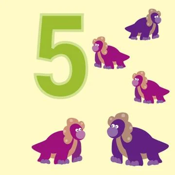 The number 5. Five dinosaurs (Protoceratops ). Stock Illustration