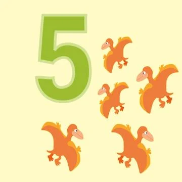 The number 5. Five dinosaurs (Pteranodon ). Stock Illustration