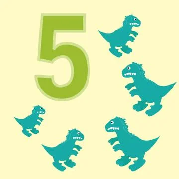 The number 5. Five dinosaurs (t-Rex ). Stock Illustration