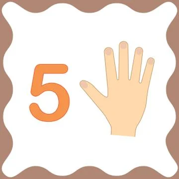 Number 5 (five), educational card, learning counting with fingers of hand Illustrazione stock