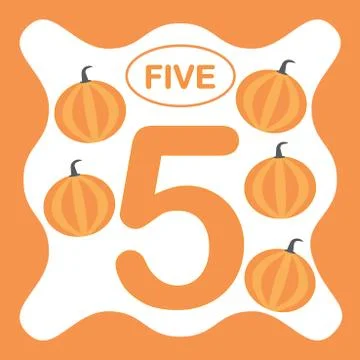 Number 5 (five), educational card, learning counting with vegetables, math Stock Illustration