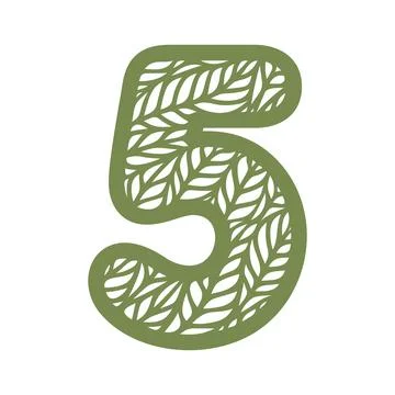 Number 5 (five) with leaf pattern.  Stock Illustration