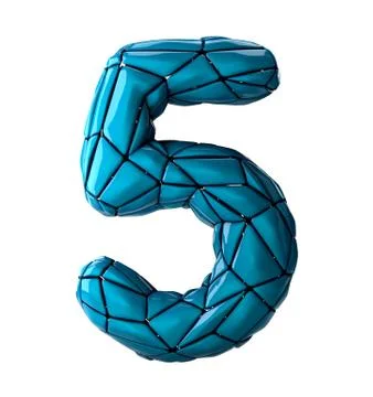 Number 5 five in low poly style blue color isolated on white background. 3d Illustrazione stock
