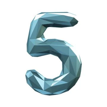 Number 5 five in low poly style isolated on white background. 3d Stock Illustration