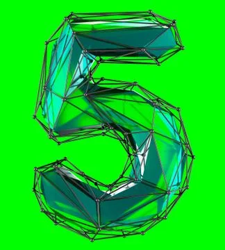Number 5 five in low poly style green color isolated. 3d Illustrazione stock