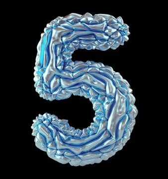 Number 5 five made of crumpled silver and blue foil isolated on black background Stock Illustration